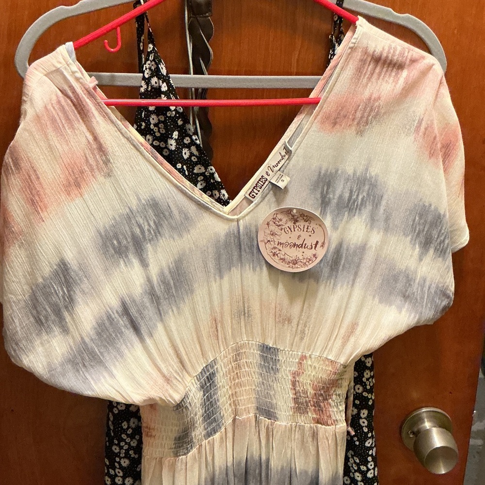 Band of Gypsies Tie-Dye Maxi Dress - Pink, Blue, Cream